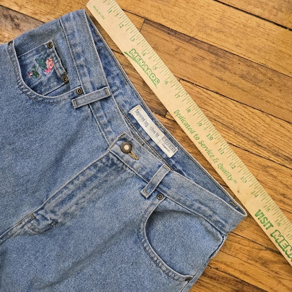 Y2K Bugle Boy Tapered Leg Slim Fit Floral Embroidered Jeans Size 10 High Rise - Picture 6 of 8